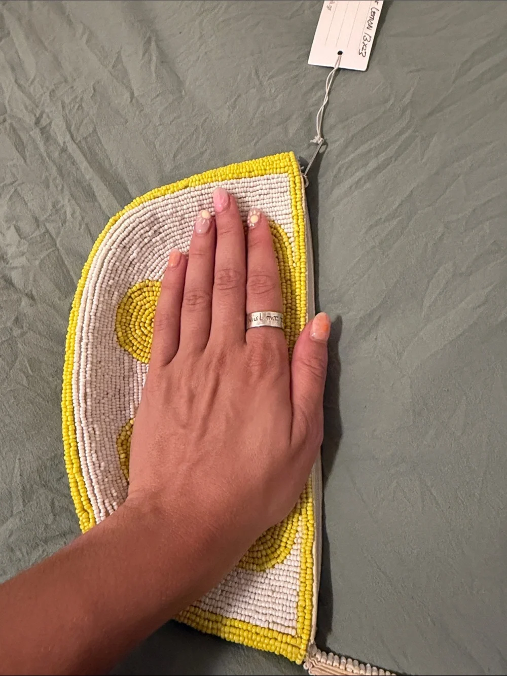 Yellow Lemon Slice Beaded Wristlet Clutch